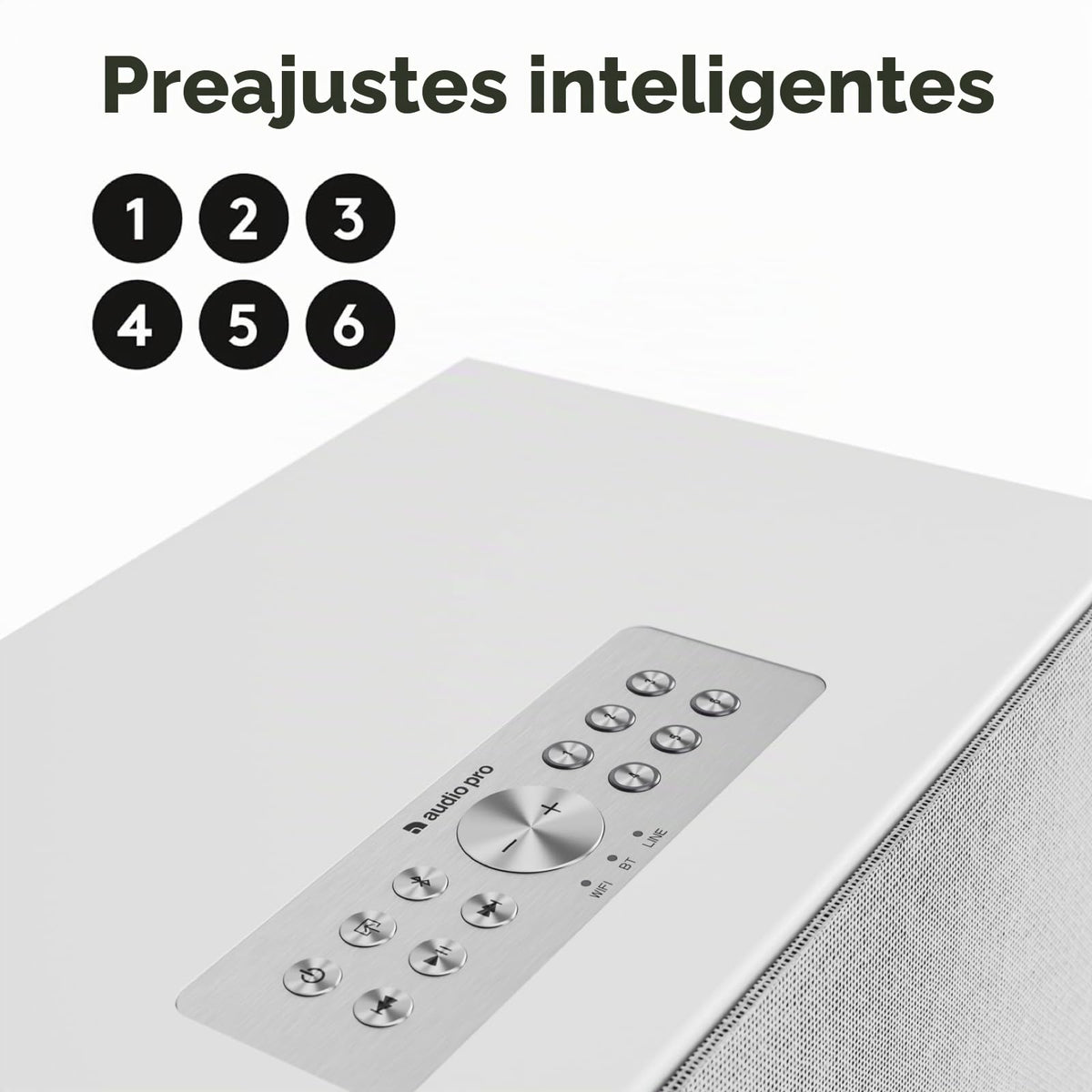 Altavoz Inalámbrico Audio Pro Blanco Multiroom Bluetooth Wi-Fi Sonido Potente Compatible con AirPlay 2 Spotify Tidal App WiiM