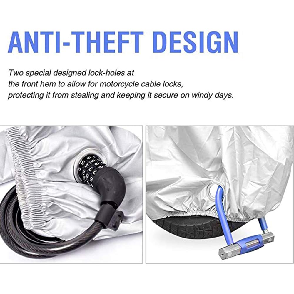 Funda para Motocicleta Impermeable Protector 190T - Polvo, Lluvia, escombros y Cubierta Resistente al Agua con protección UV para Motocicletas como Yamaha, Suzuki, Harley Honda(XXXL Negro y Plata)