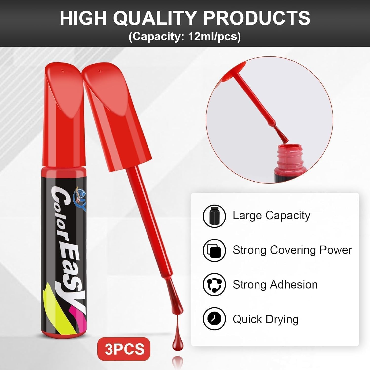 Car Scratch Remover Pen,POKYGO 3 PCS Bolígrafo Reparador, Pintura Retoque Automotriz, Restaurador de Pintura Automotriz, Lápiz de Pintura para Coche para Arañazos Menores,Cuidado del Coche (Rojo)