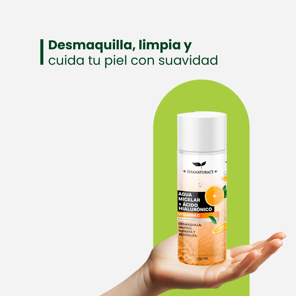 Agua Micelar con Ácido Hialurónico y Vitamina C, 250 mL
