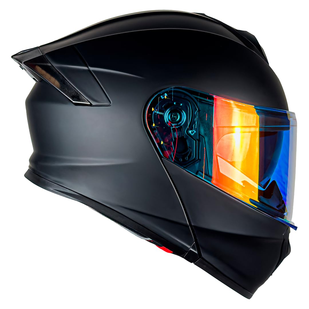 KOV Casco Thunder ABATIBLE Negro Mate para Moto Mica Dorada Certificado Dot (X-Large)