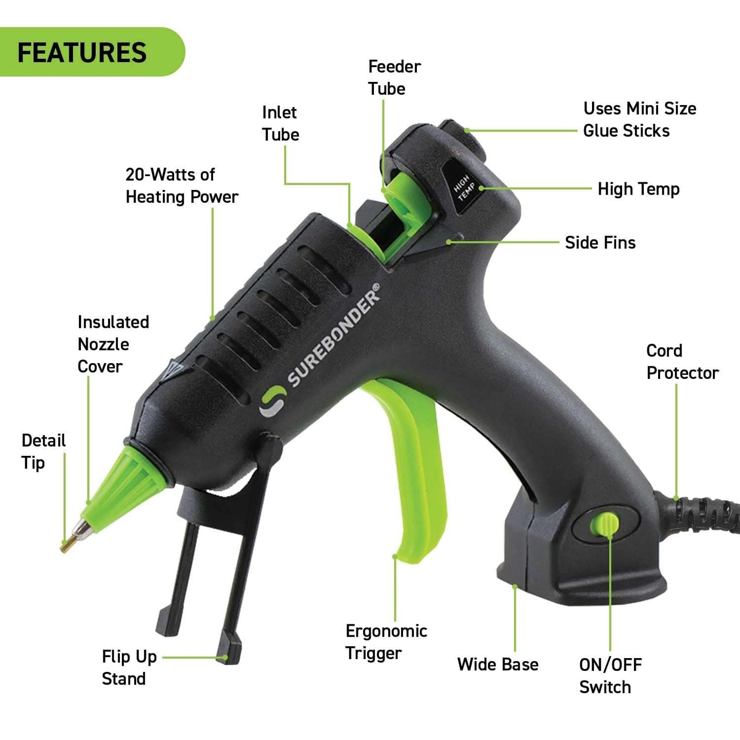 Pistola de Pegamento Caliente Surebonder H-195F Mini 20W Series Specialty