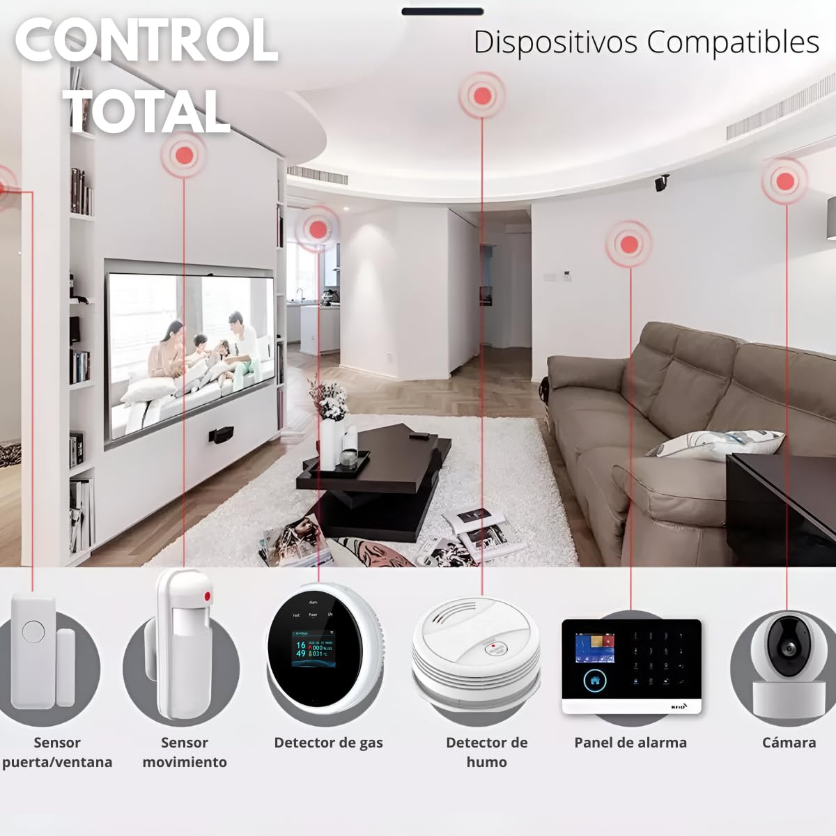 Clicklife - Kit Alarma WiFi Sistema de Seguridad Inalambrica para Casa y Negocio con App Celular, Compatible con Google y Alexa Notificaciones en Tiempo Real (2 Sensores, Control de 100 Zonas)