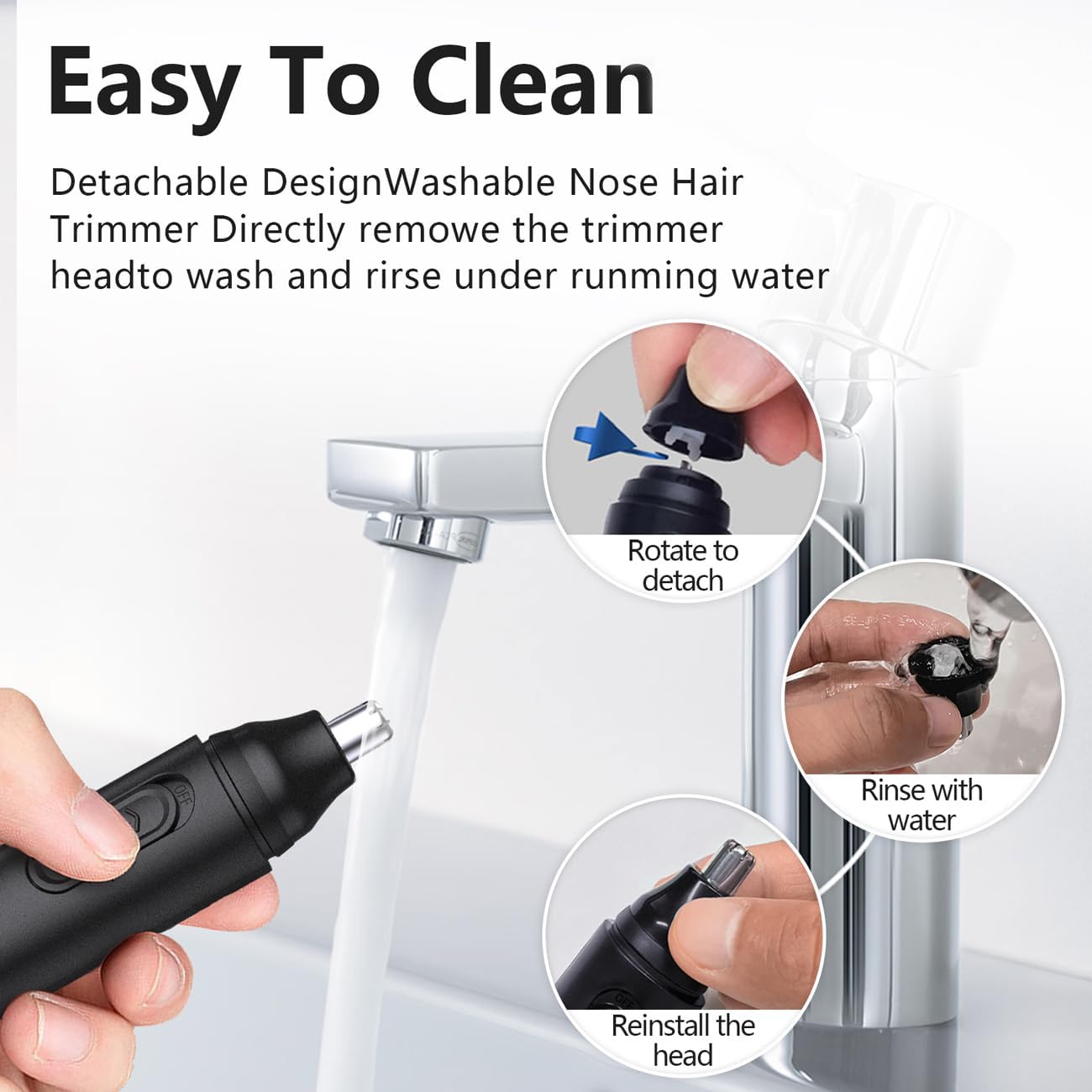 Sendowtek Recortadora de Nariz Eléctrico, Depiladora de Nariz Hombre, Cortador de Vello Naríz Recargable, Maquina Vello Nariz, Electric Nose Trimmer con Cabezal de Repuesto, Indoloro, Impermeable