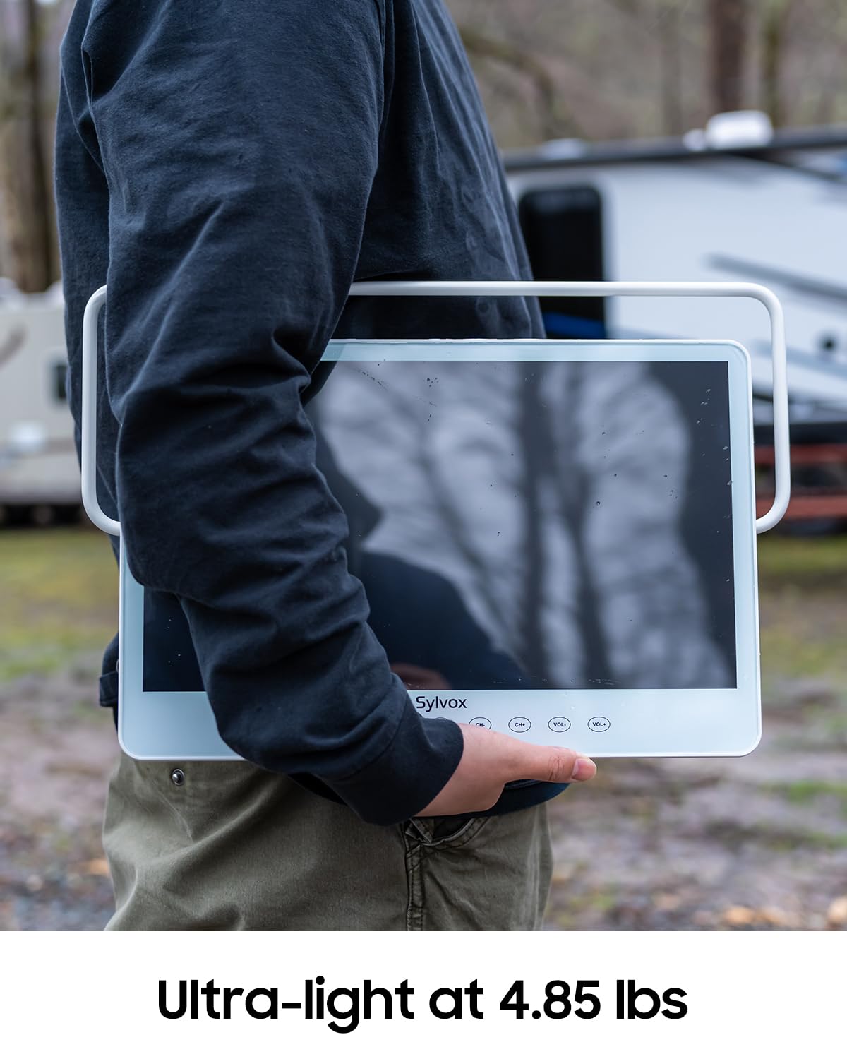 SYLVOX TV portátil de 15.6 pulgadas, Smart TV 1080P, batería de 10000mAh (6H), recargable, resistente al agua IP66, soporta aplicaciones y control de voz. Perfecto para RV, cocina, caravana y más