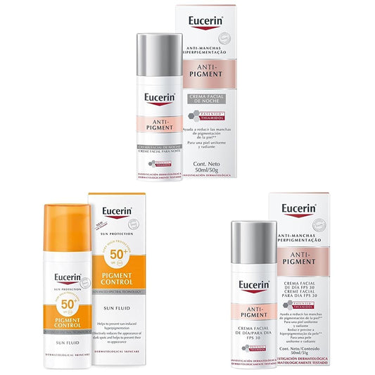 Eucerin Crema facial hidratante noche anti manchas Anti Pigment, 50ml + Protector solar facial anti manchas FPS 50+ Anti Pigment Sun, 50ml + Antipigment Crema Día Fps 30+ 50ml
