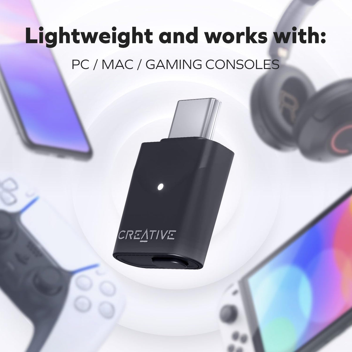 Transmisor de Audio Creative BT-W6 Inalámbrico Bluetooth 5.4 y LE con Sonido Snapdragon para PC Mac y Gaming
