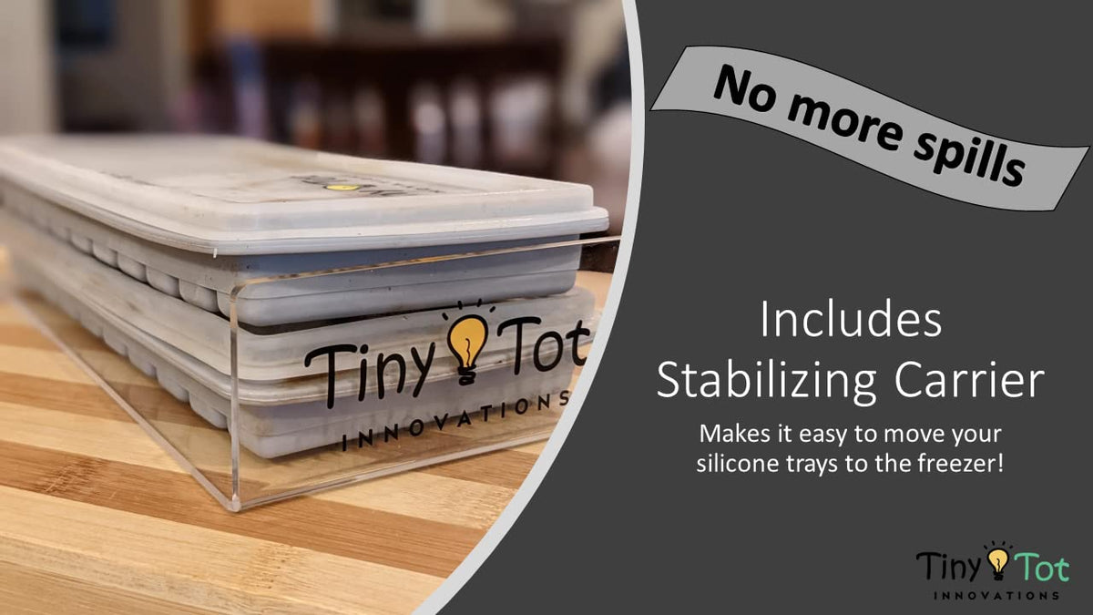 Tiny Tot Innovations Bandejas de Almacenamiento para Congelador de Leche Materna con Portador, 10 Barras de 1oz, 2 Recipientes con Tapas y Portador, 100% Silicona de Grado Alimenticio