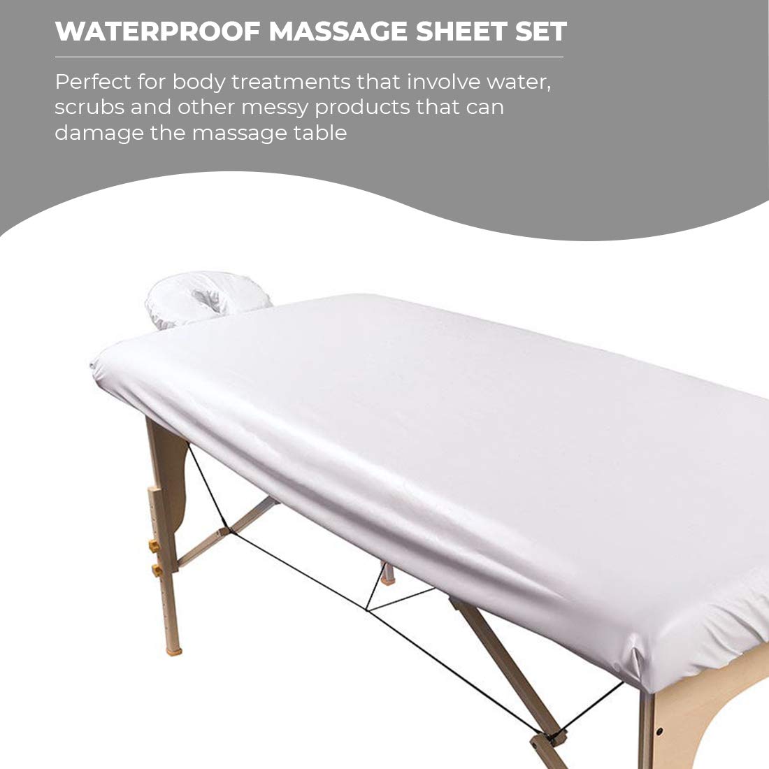 ForPro - Juego de sábanas de masaje para tratamiento de spa, impermeable, color blanco, lavable a máquina, para mesas de masaje, incluye sábana bajera de masaje y funda de reposo facial