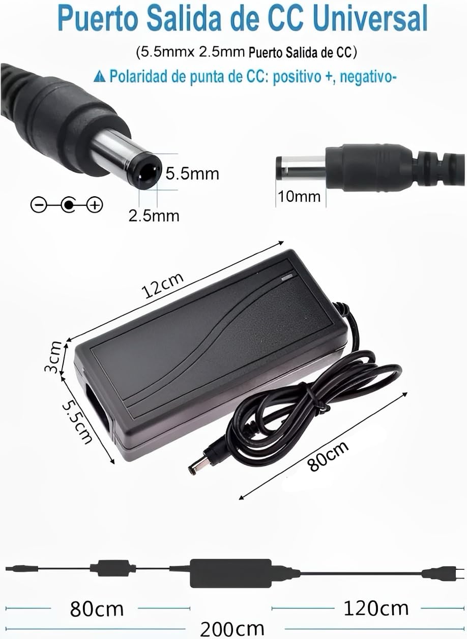 ZINKER Eliminador de Corriente Universal 12v 5a 60w para Cámaras de Vigilancia CCTV y Equipos de Audio y Video