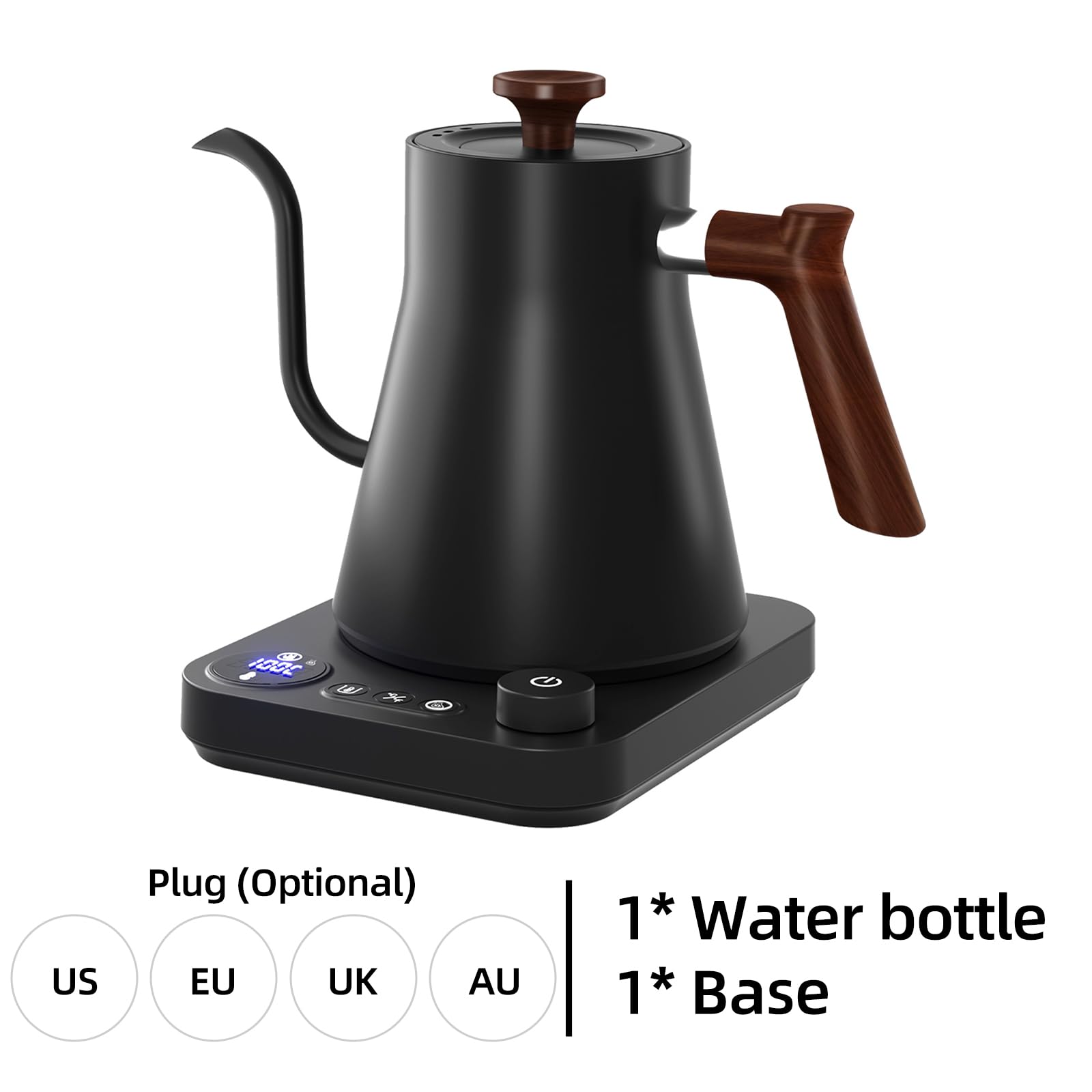 HWCMJY Hervidor eléctrico con cuello de cisne 1200W Caldera de agua potente y rápida Acero inoxidable Control de temperatura NTC interno Pantalla LCD Apagado automático 0.9L café y té Hervidor
