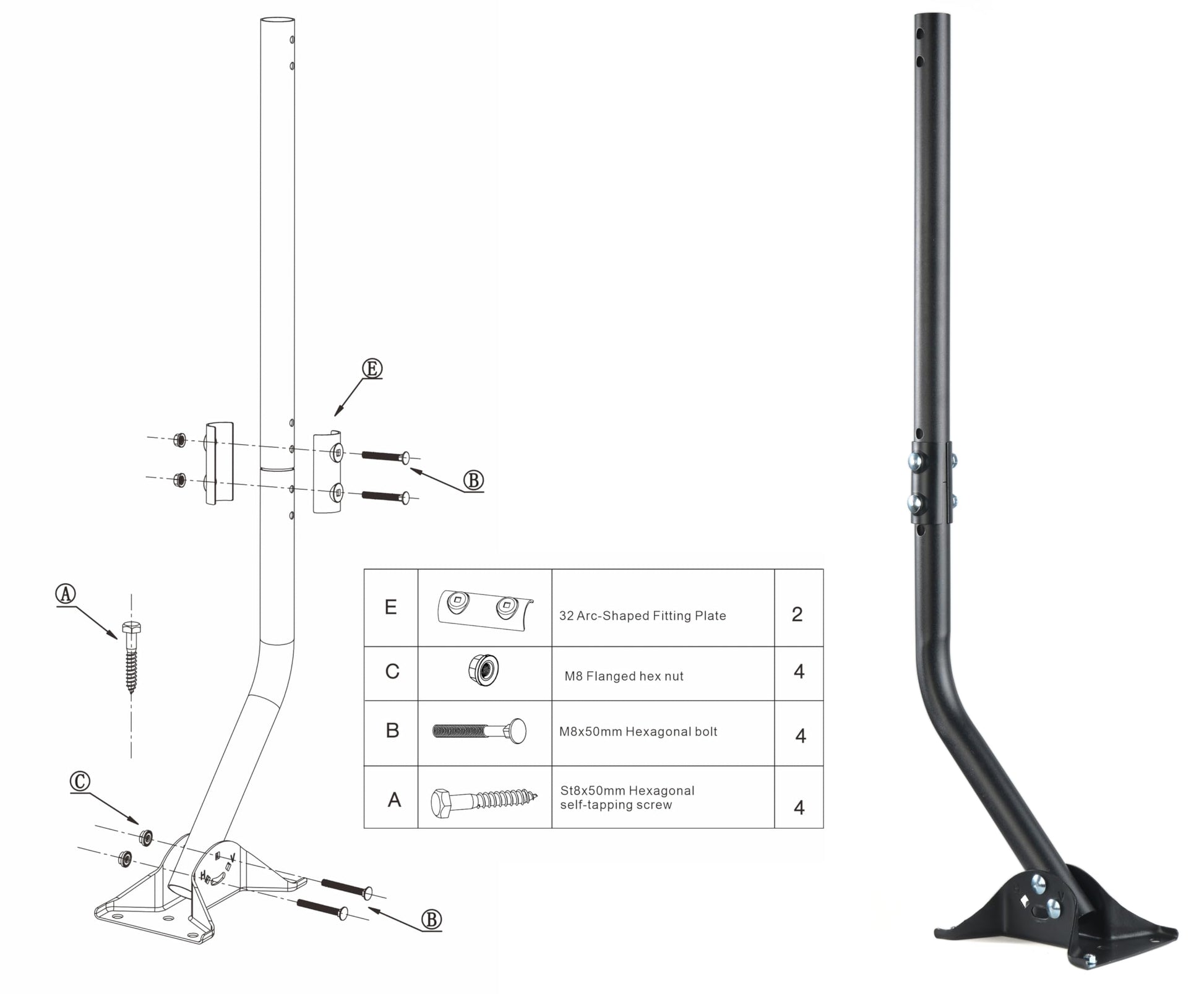 Soporte de antena ajustable para exteriores – Soporte universal en J para antena y estación meteorológica – Fácil instalación, estructura sólida, resistente a la intemperie (diámetro 1 1/4 pulgadas