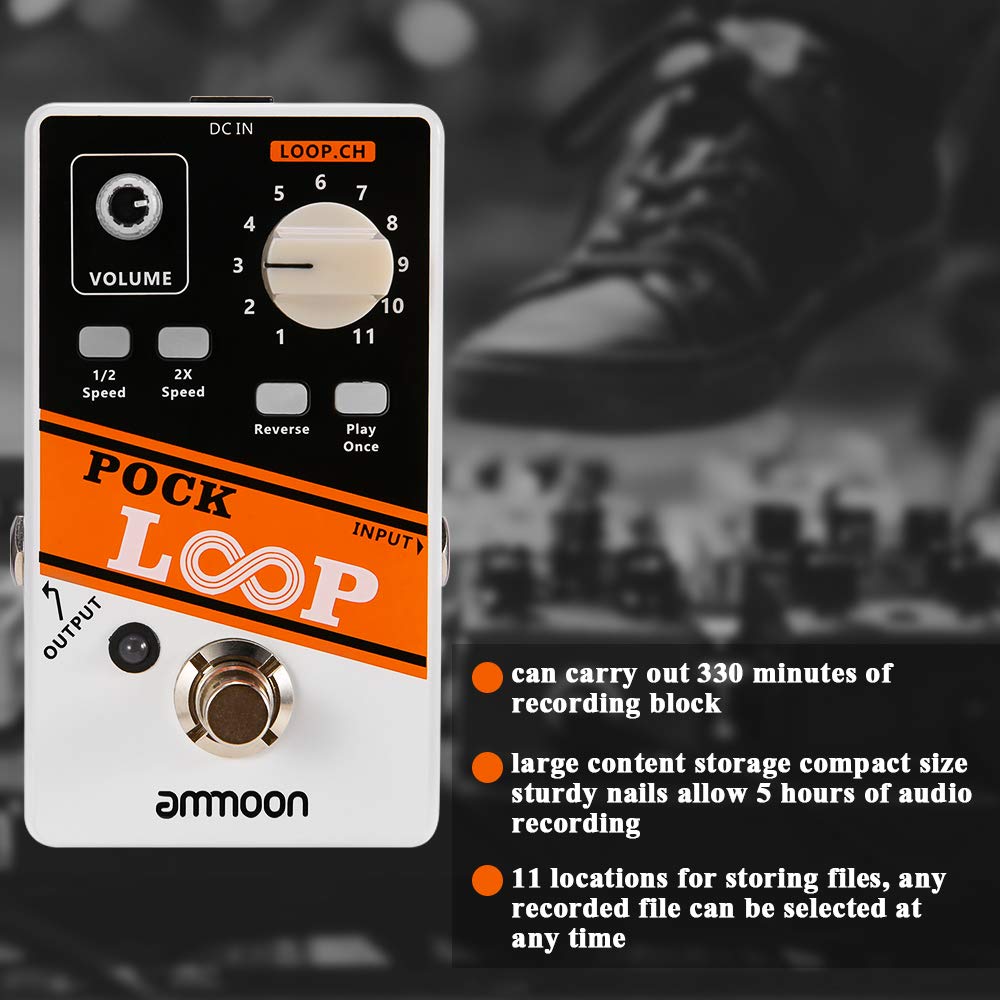 Chooyo Pock Loop Looper Pedal de Efectos de Guitarra 11 loopers Máximo de 330 mios de Tiempo de grabación Admite reproducción de Velocidad 1/2 y 2X Funciones inversas True Bypass