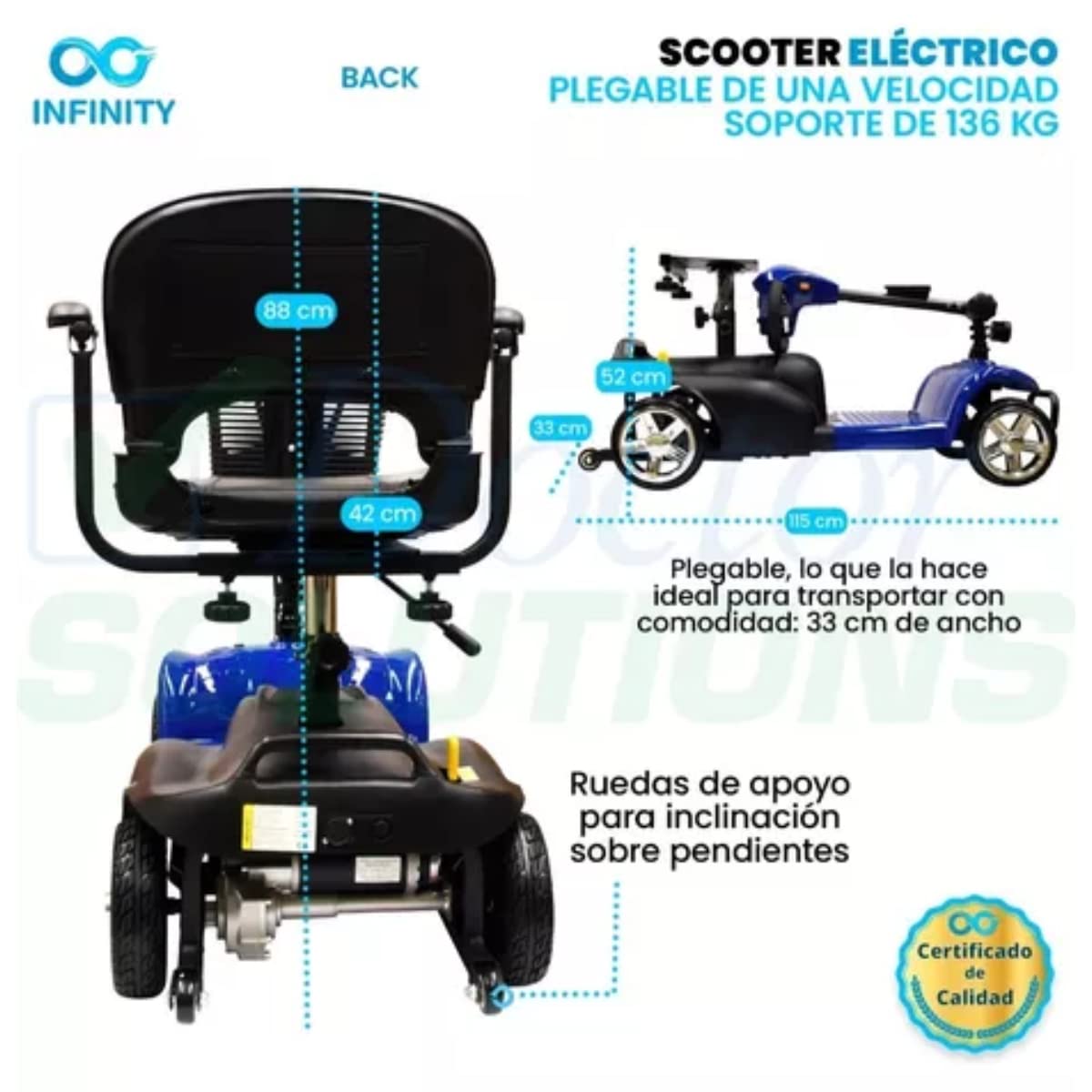 INFINITY | Silla Ruedas Eléctrica Plegable y Recargable Scooter para Adulto Discapacitado, con Batería de Larga Duración (Azul)