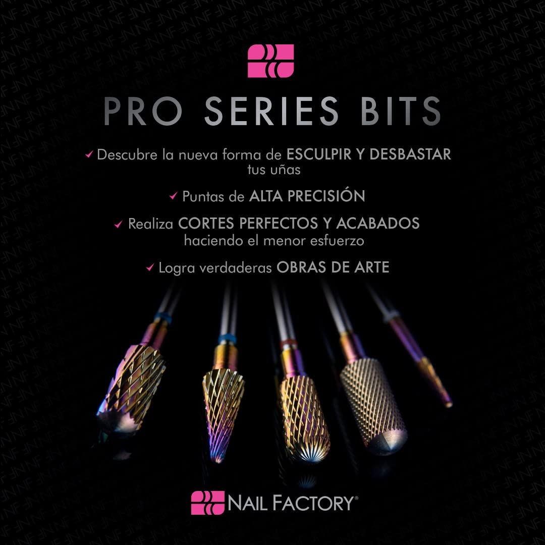NAIL FACTORY - PRO SERIES BITS Punta Profesional de Seguridad 5 en 1 FINA para Drill de Uñas, Broca para uñas con aleación de TITANIO.…