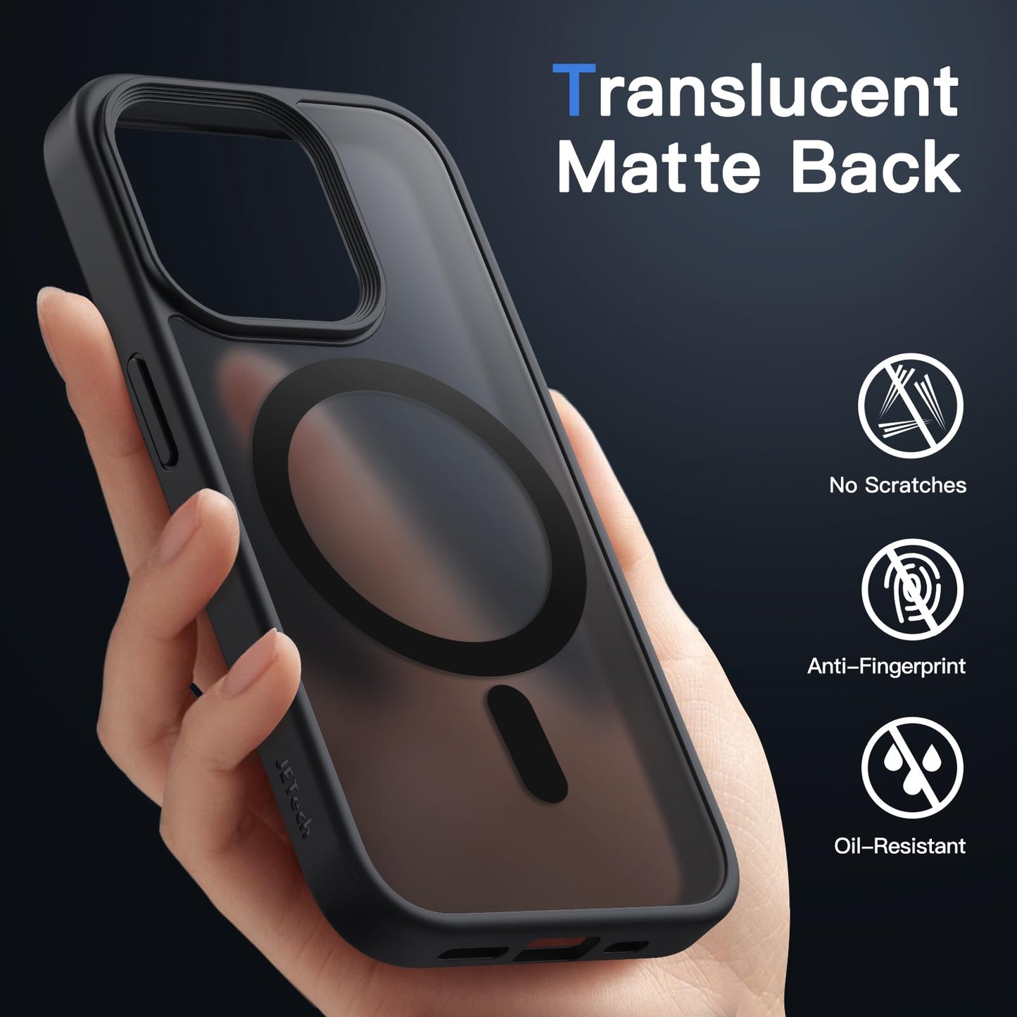 JETech Funda Magnética para iPhone 14 Pro 6.1 Pulgadas Compatible con MagSafe, Carcasa Translúcida Mate Trasera Fina Antigolpes (Negro)