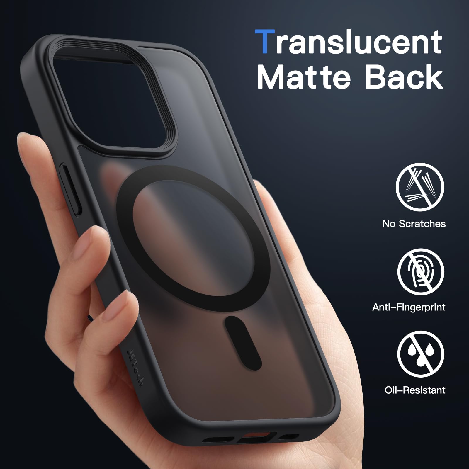 JETech Funda Magnética para iPhone 14 Pro 6.1 Pulgadas Compatible con MagSafe, Carcasa Translúcida Mate Trasera Fina Antigolpes (Negro)