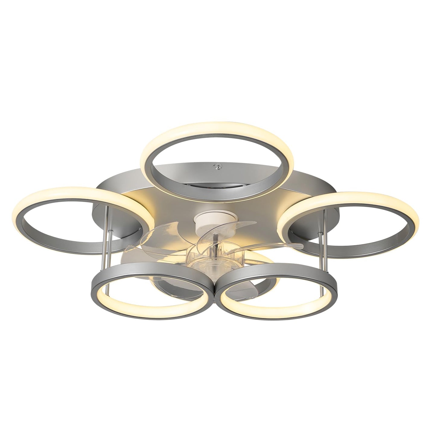 Lámpara de techo con ventilador de 25.6 pulgadas, moderno control remoto regulable Fandelier montaje empotrado, ventilador inteligente de techo de recámara con LED, cambio de color continuo de 3000 a