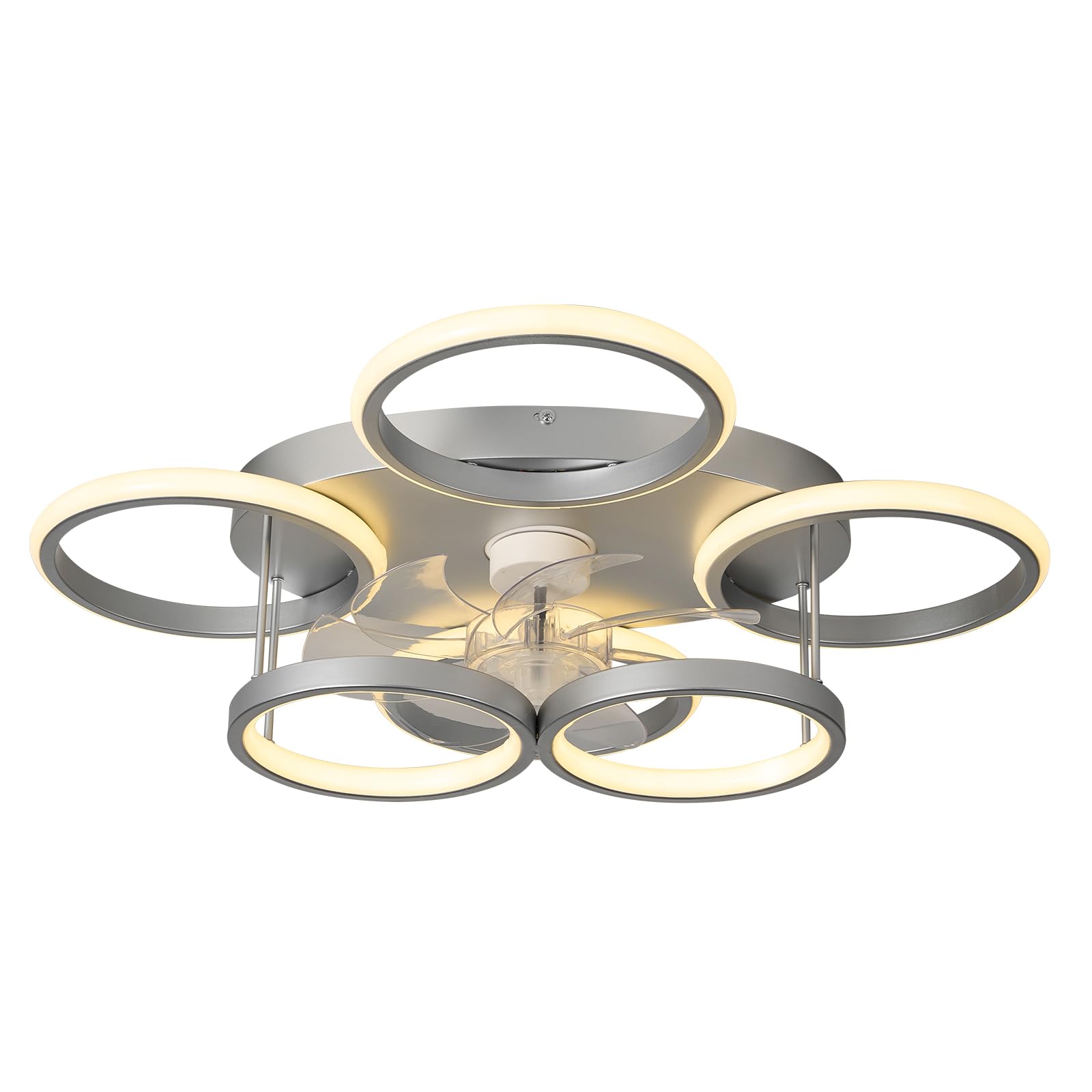 Lámpara de techo con ventilador de 25.6 pulgadas, moderno control remoto regulable Fandelier montaje empotrado, ventilador inteligente de techo de recámara con LED, cambio de color continuo de 3000 a
