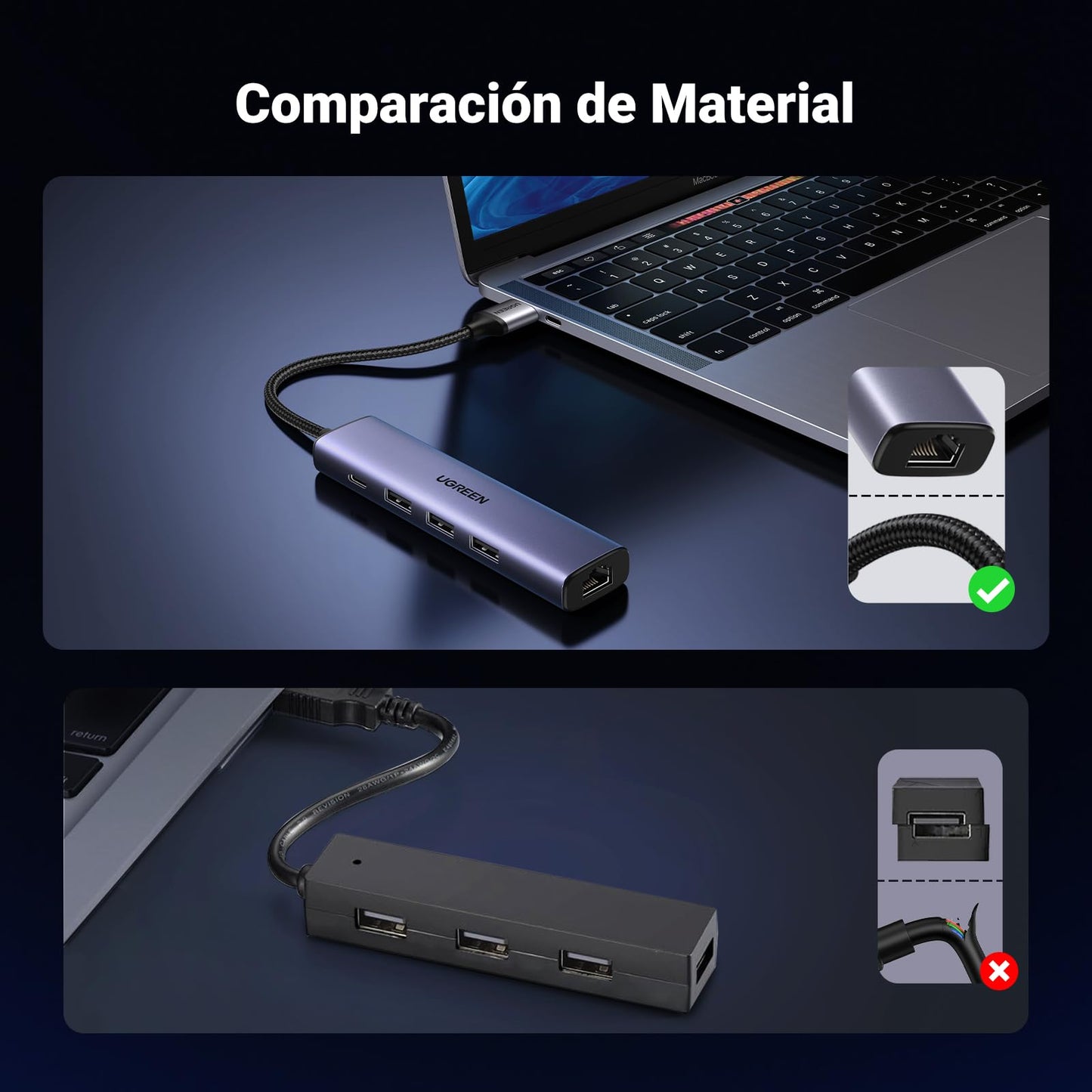 UGREEN Hub USB Ethernet 1000Mbps, Hub RJ45 con 3 Puertos USB 3.0 y Puerto de Alimentación Tipo C, Adaptador Red Compatible con Laptop, PC, MacBook, Surface XPS Windows Linux MacOS, etc
