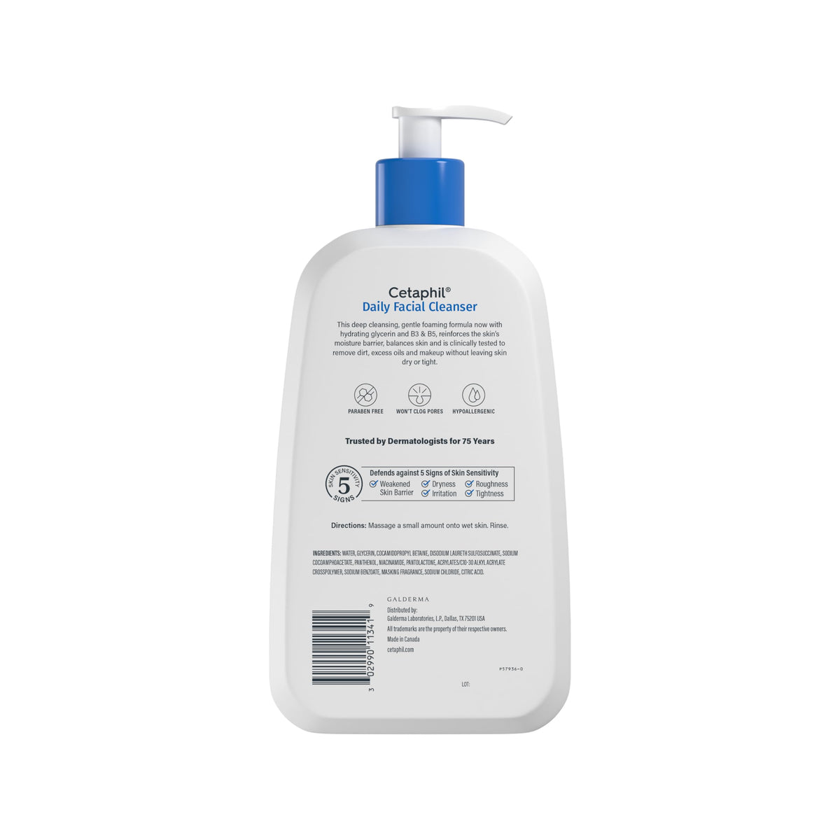 Jabón facial de CETAPHIL, limpiador facial diario para pieles sensibles, mixtas a grasas, NUEVO 20 oz, espuma suave, sin jabón, hipoalergénico