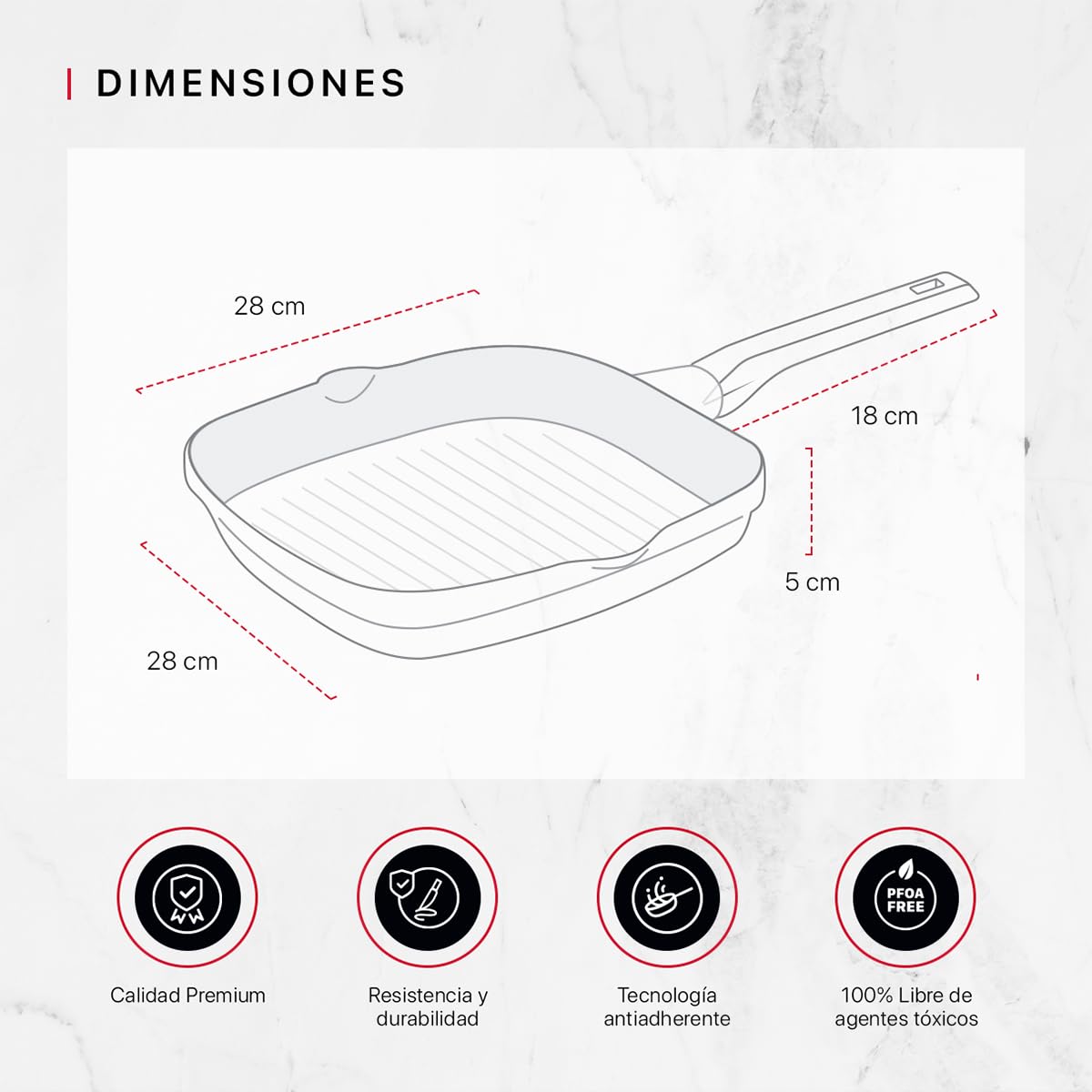 Sartén de Aluminio Cookify Negro con Revestimiento Antiadherente de Grill 28 cm