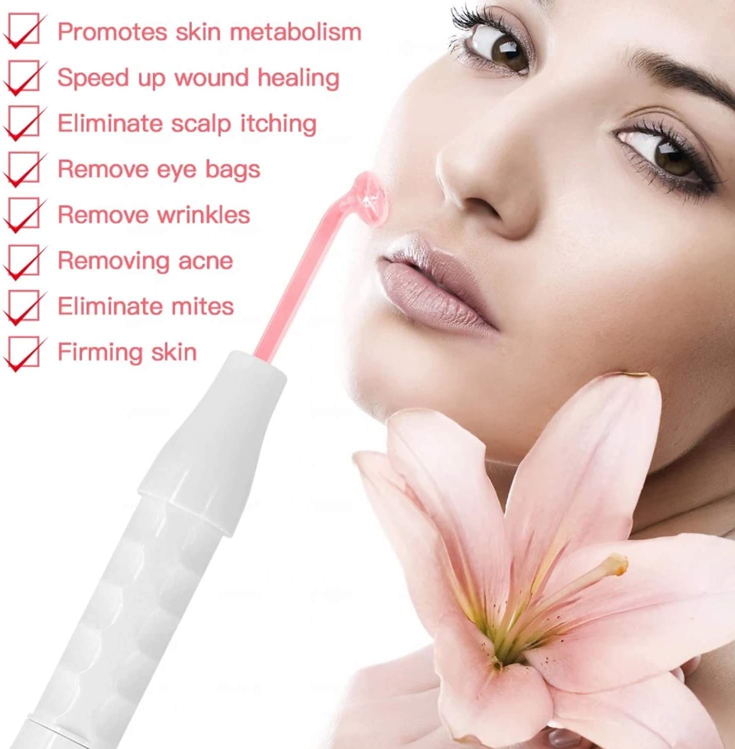 Máquinas Faciales, Dispositivo Facial, Varita de Mano para Protección de la piel con 4 Varillas, Reduce las Arrugas Y Círculos Oscuros, Estiramiento de la Piel, Levantador de Piel Facial (Blanco)