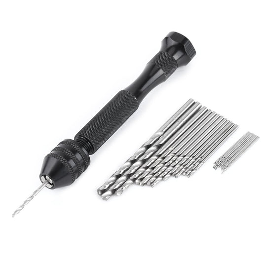 Juego de taladro de mano con tornillo tornillo con 25 puntas torcidas, mini herramientas giratorias micro ideales para modelos y pasatiempo,Taladro manual,Taladro mano,Juego brocas(negro)
