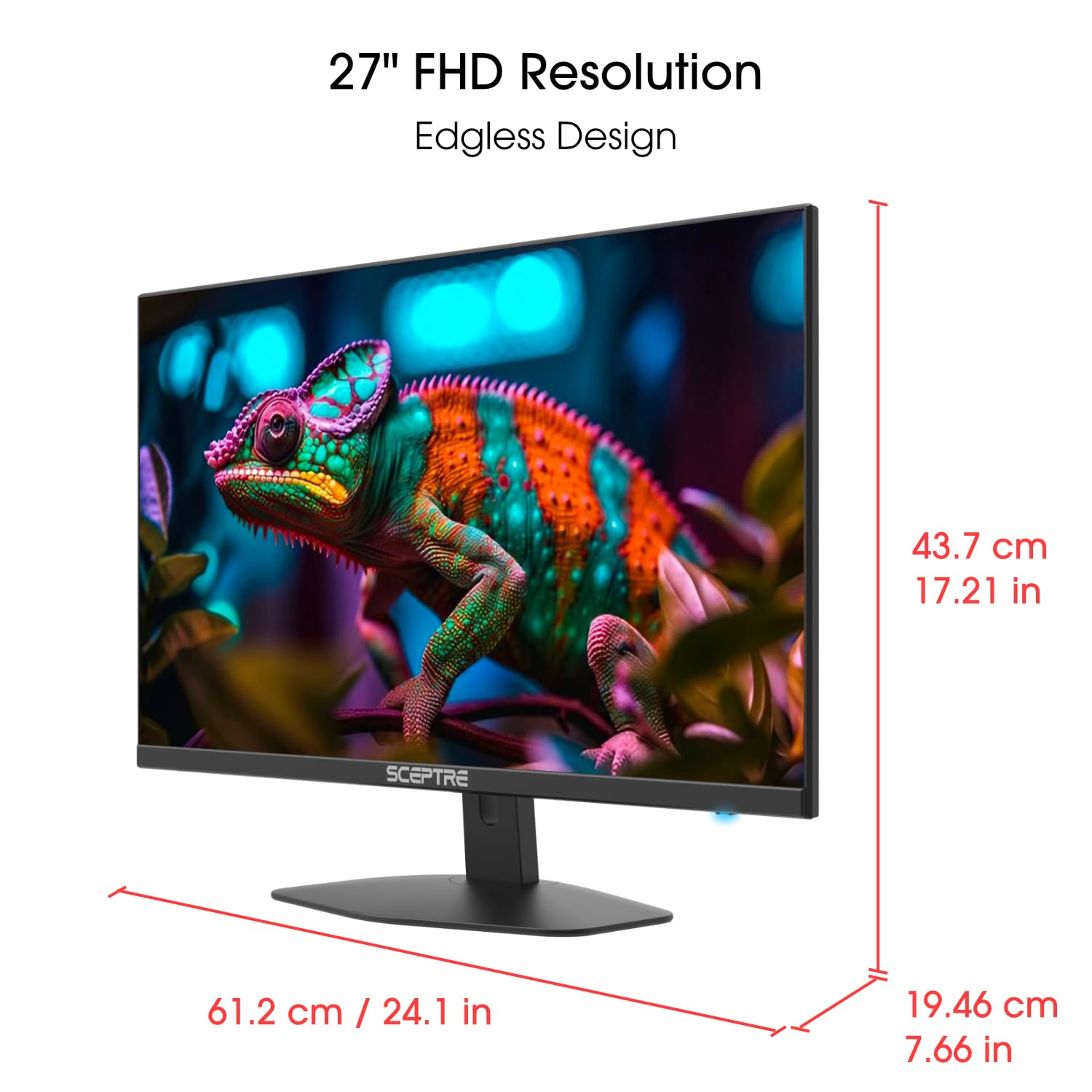 Monitor para Juegos Sceptre Negro 27 Pulgadas 100 Hz 1 ms DisplayPort HDMI AMD FreeSync Altavoces Integrados sin Marco 100% sRGB para el Cuidado de los Ojos 2024