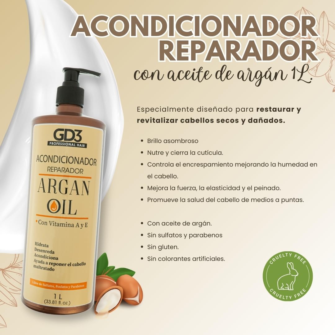 GD3 Acondicionador Reparador con Aceite de Argán 1 Litro