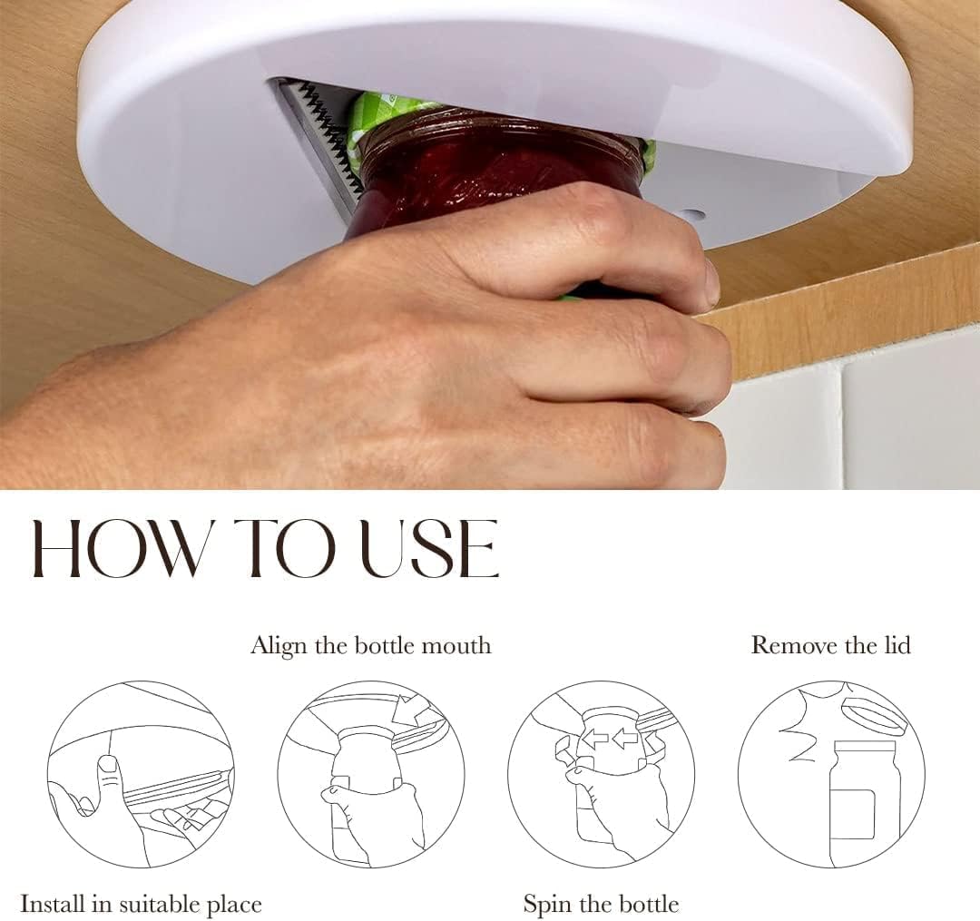 Bellemain - Abridor de tarros para debajo del gabinete, agarre de tapa y abridor para tarros y botellas, ideal para agarre débil y personas mayores, EZ Install y EZ Off abridor de tarros, EB83033