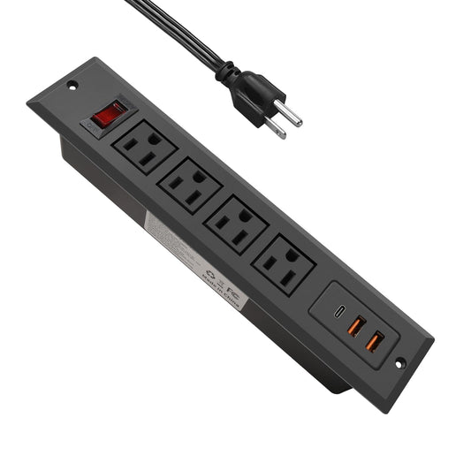 Regleta Empotrada con Tipo C 20W PD Carga Rápida Toma de Corriente de Escritorio 4 Puntos de Venta USB C Construido en Mueble Enchufe de Alimentación de Extensión para Oficina Dormitorio (Negro)