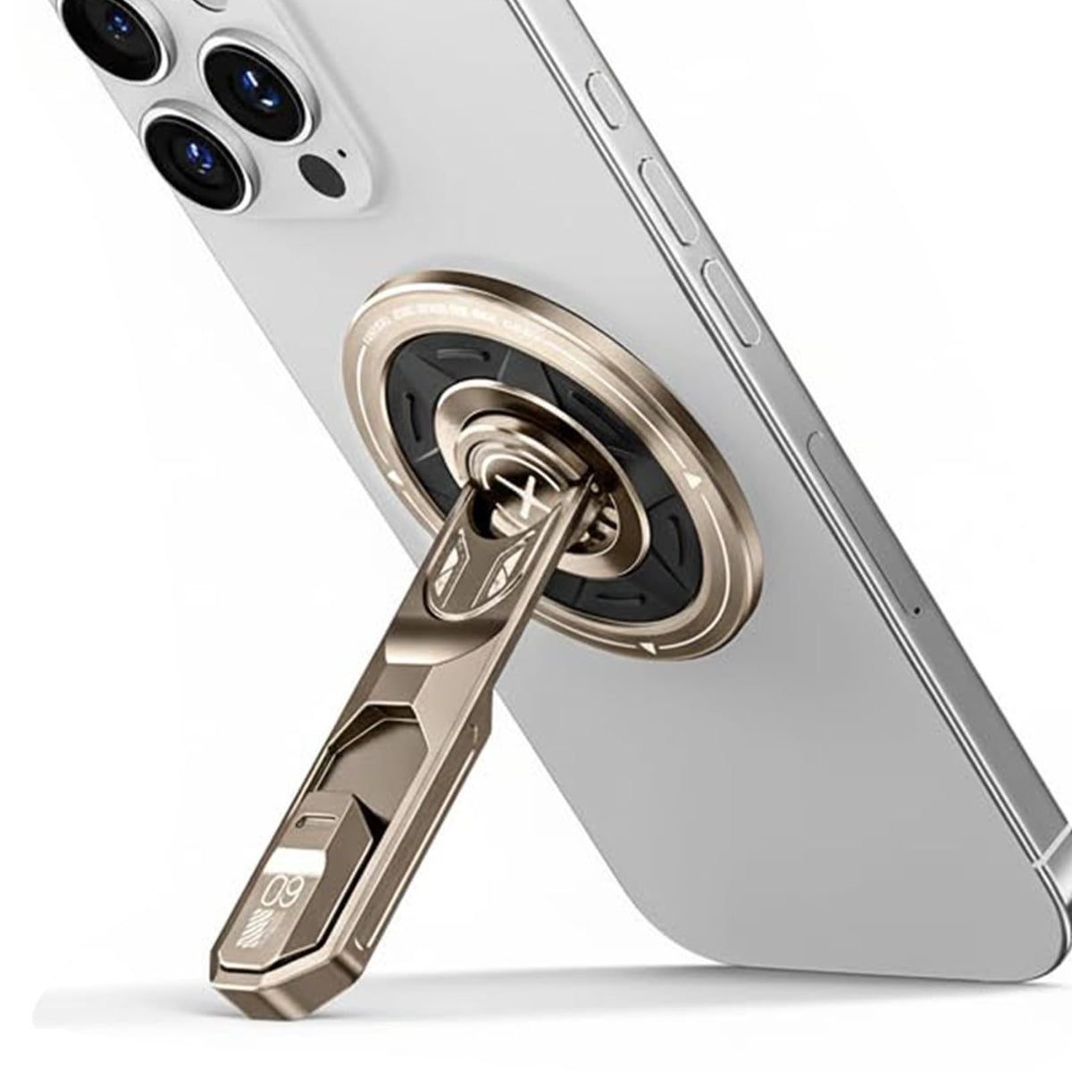 Soporte Magnético para Celular Aleación de Aluminio Dorado 360° con Anillo y Botón de Alivio de Presión