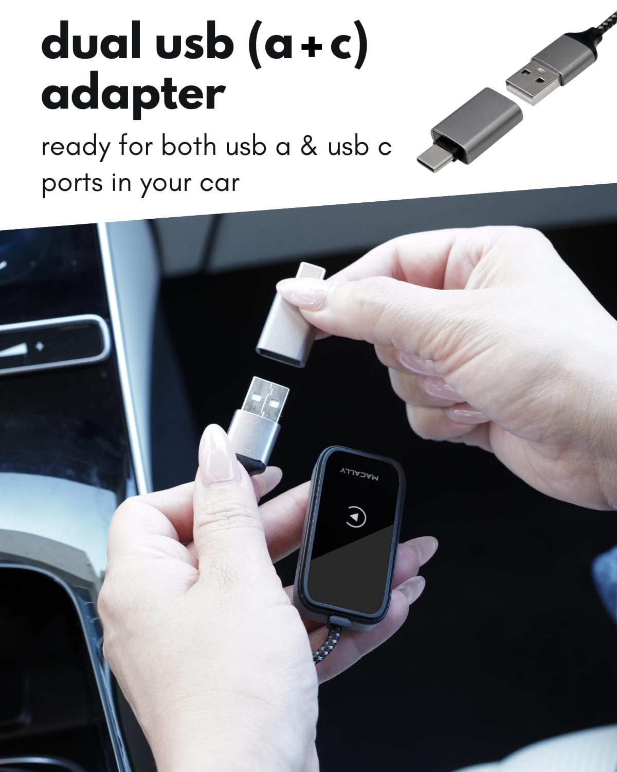 Adaptador Inalámbrico Apple CarPlay iPhone USB C y A para Coches 2017 o Más Nuevos