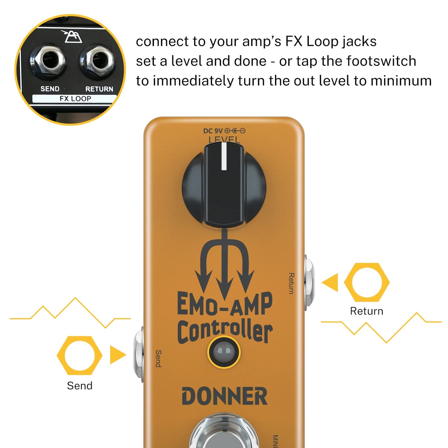 Donner Amp - Pedal atenuador EMO AMP Box driver de señal para guitarra con interruptor de pedal de silencio