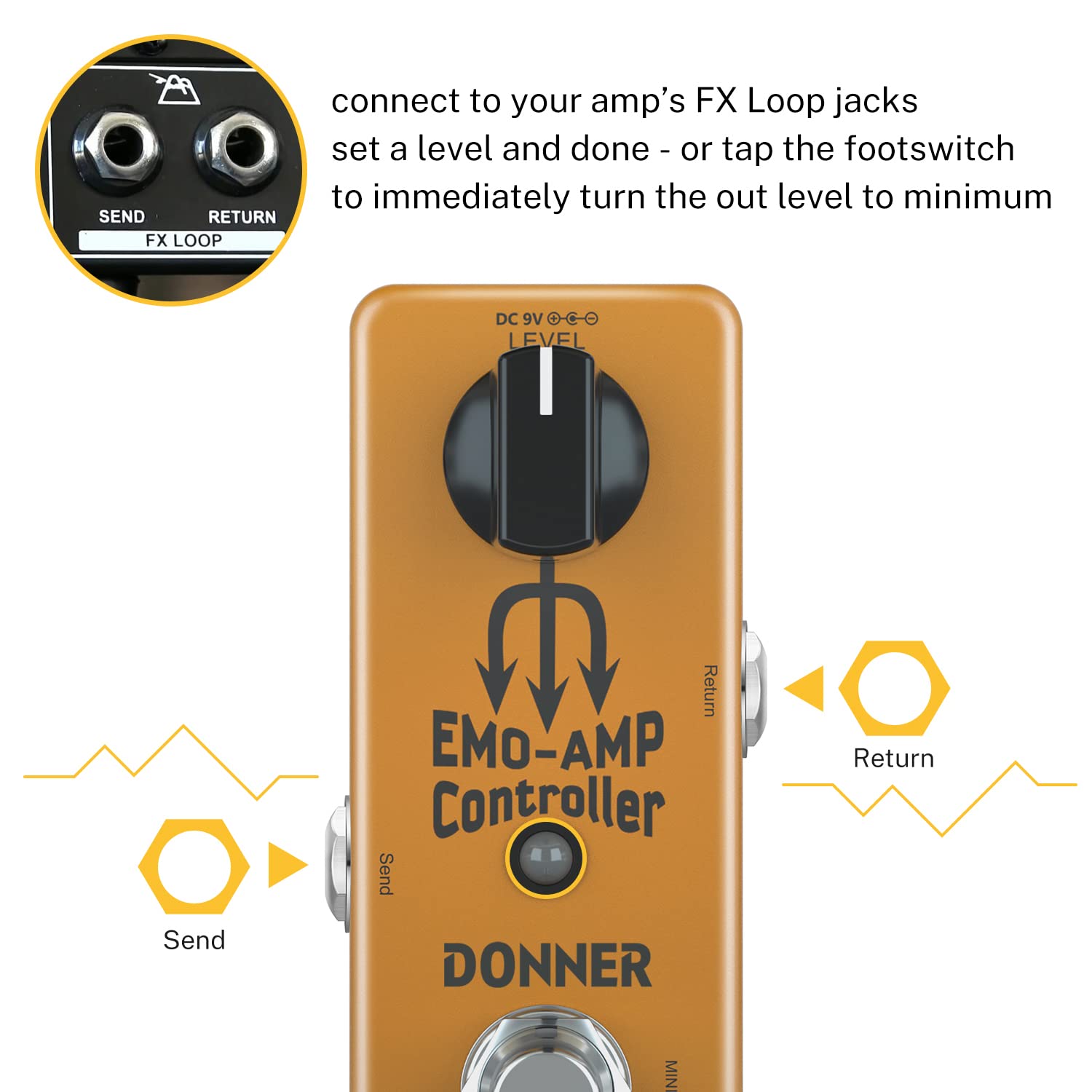 Donner Amp - Pedal atenuador EMO AMP Box driver de señal para guitarra con interruptor de pedal de silencio