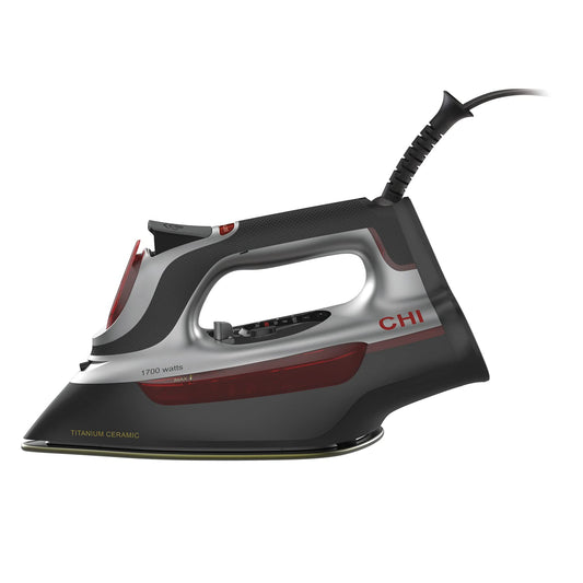 CHI Plancha de Vapor para Ropa con Control electrónico de Temperatura, Suela de cerámica con infusión de Titanio, 1700 vatios, Cable XL de 10 pies, Apagado automático de 3 vías, más de 300 Agujeros,