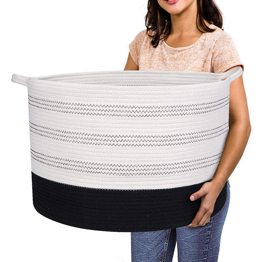 R RUNKA Cesta de almacenamiento extragrande – 22 x 55,5 x 35,5 cm XXXL extra grande – Cesta de ropa tejida con asas – Cesta decorativa extra grande para mantas, redonda, suave, para la sala de estar de los niños