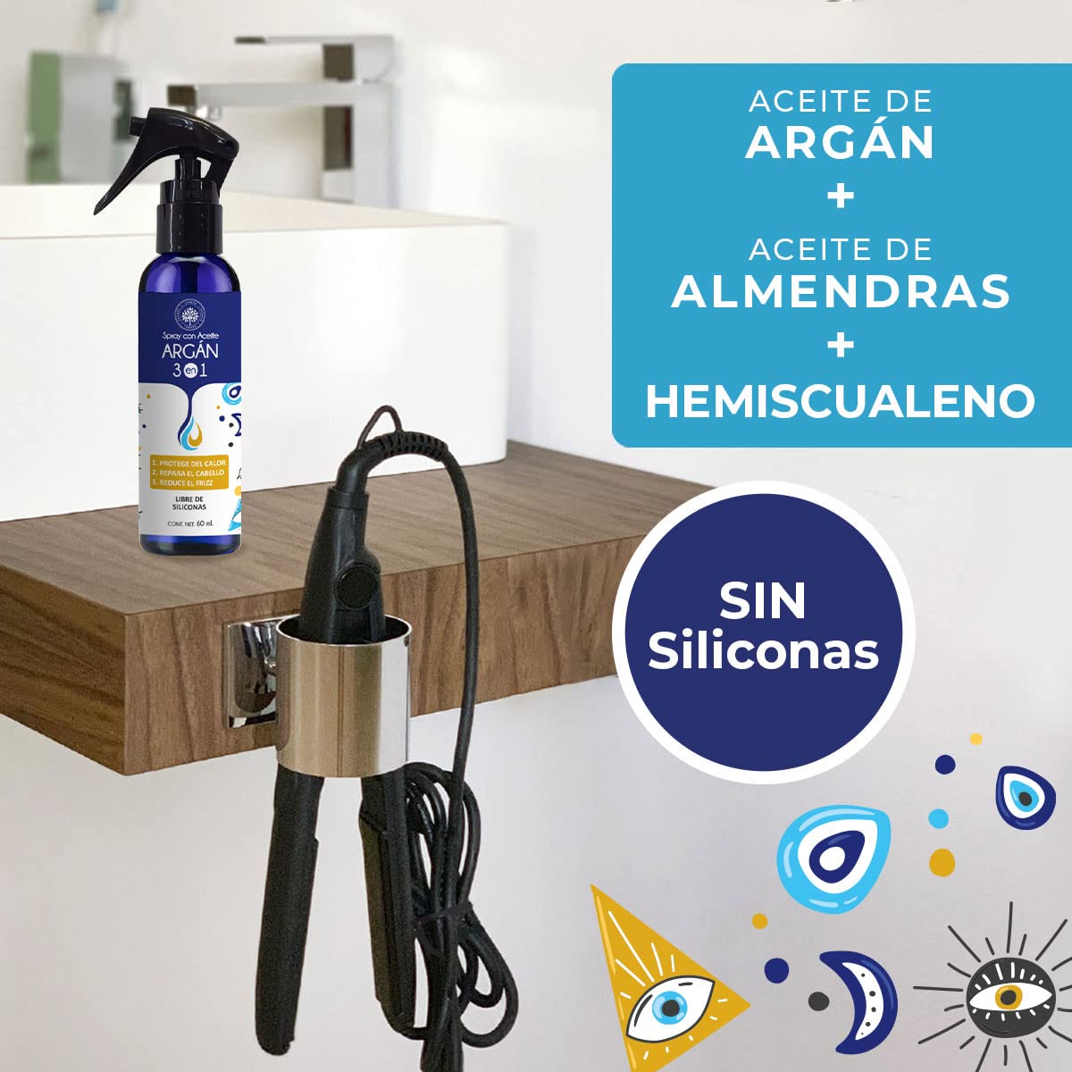 KIT Spray 3 en 1 Termoprotector + Loción Capilar Anticaída. Spray 3 en 1 con Aceite de Argán: Protege del calor, Restaura, Reduce Frizz. LOCIÓN CAPILAR Anticaída & Crecimiento: Con Romero y otros activos naturales. Sin Minoxidil. Árbora 60 ml. / 60 ml.