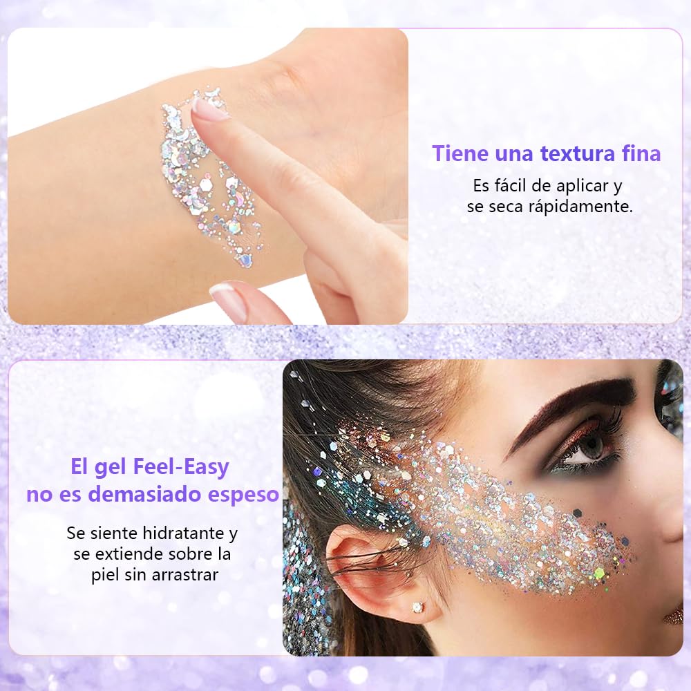 Gel Con Purpurina Para El Cuerpo Lentejuelas A Escala para Mujer,Piel brillo para el cuerpo - brillos para ojos, Uñas De Labios,Brillos Lentejuelas Purpurina Maquillaje Decorar Festival(05)