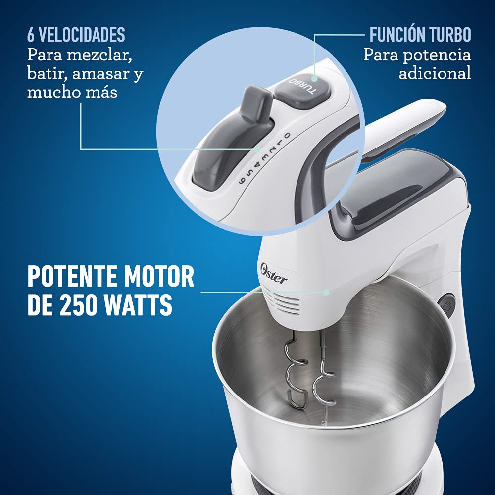 Batidora Mano/Pedestal Oster Blanca con Tazón de Acero