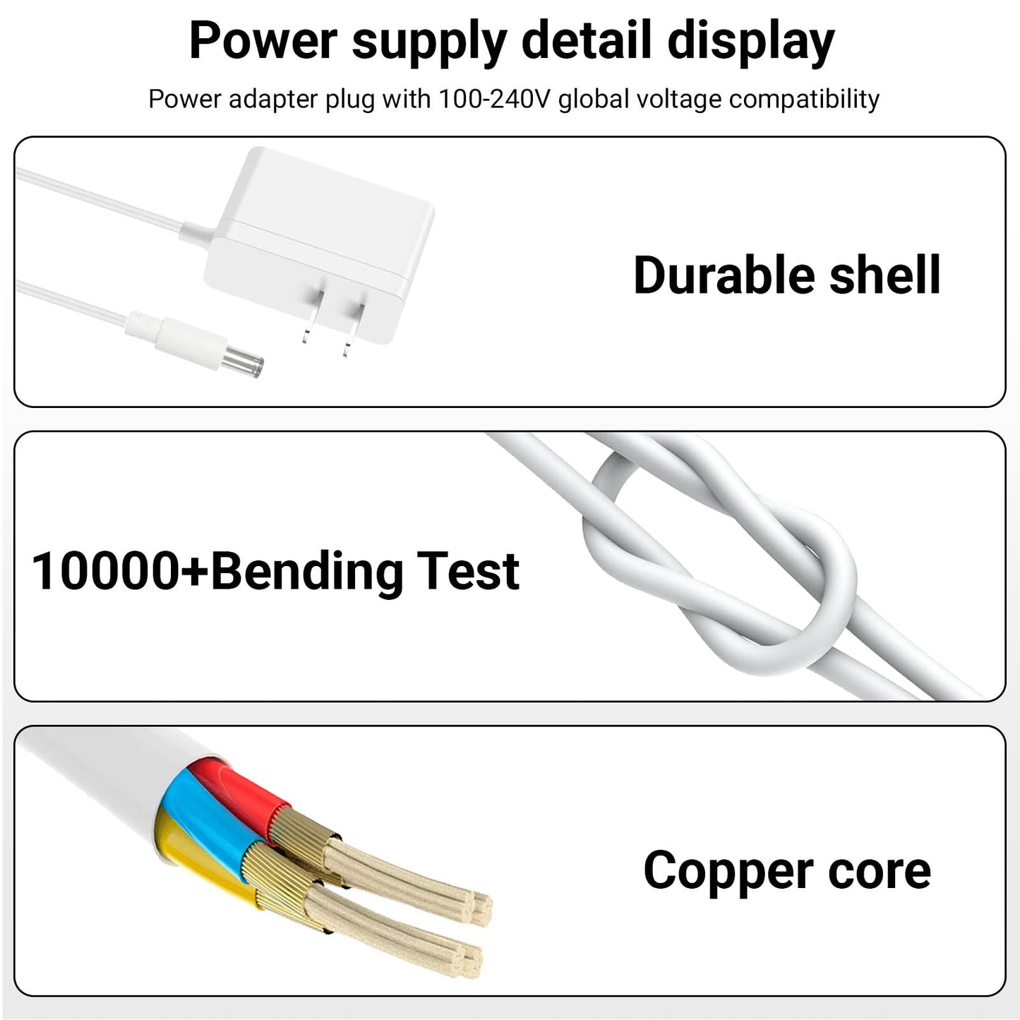 Cable de alimentación compatible con cámara de seguridad inteligente Kasa EC70 EC71 KC410s Pan/Tilt para TP-Link Tapo C100 C200 C310 TC60 TC70 Monitor de bebé y mascota Adaptador de CA de 9 V