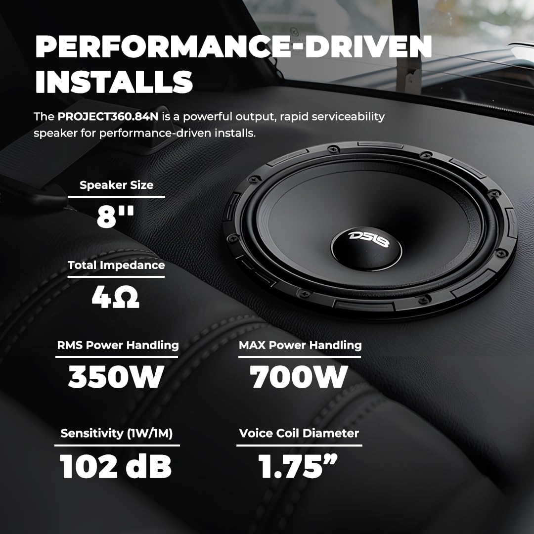 DS18 PROJECT360 Altavoz de alta sensibilidad de 8 pulgadas con imán de neodimio – 350 W RMS 4 ohmios – Diseño de recono giratorio para una reparación rápida