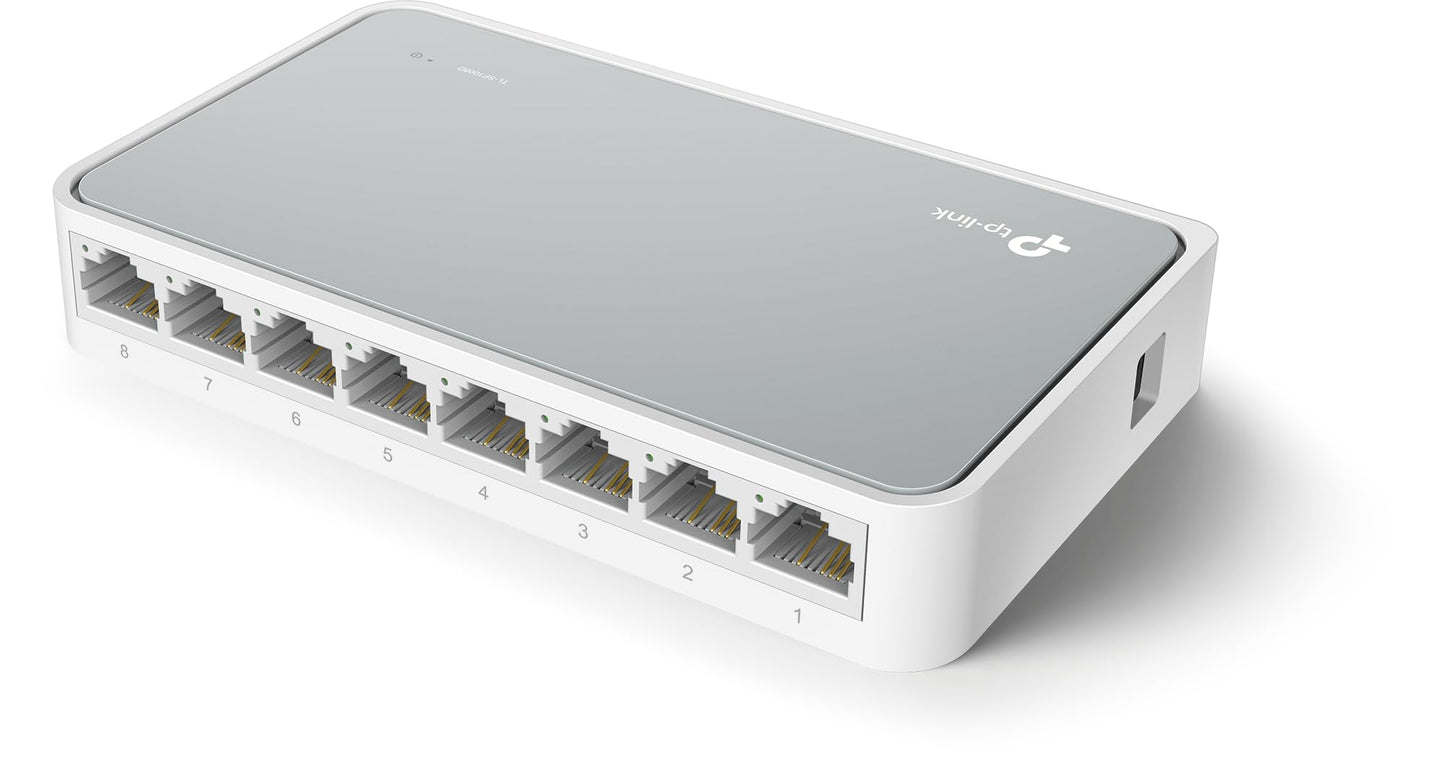 TP-Link 8 Port Fast Ethernet Switch, Desktop Ethernet Splitter, Ethernet Hub, Plug and Play, Fanless Quite, Unmanaged TL-SF1008D, 0