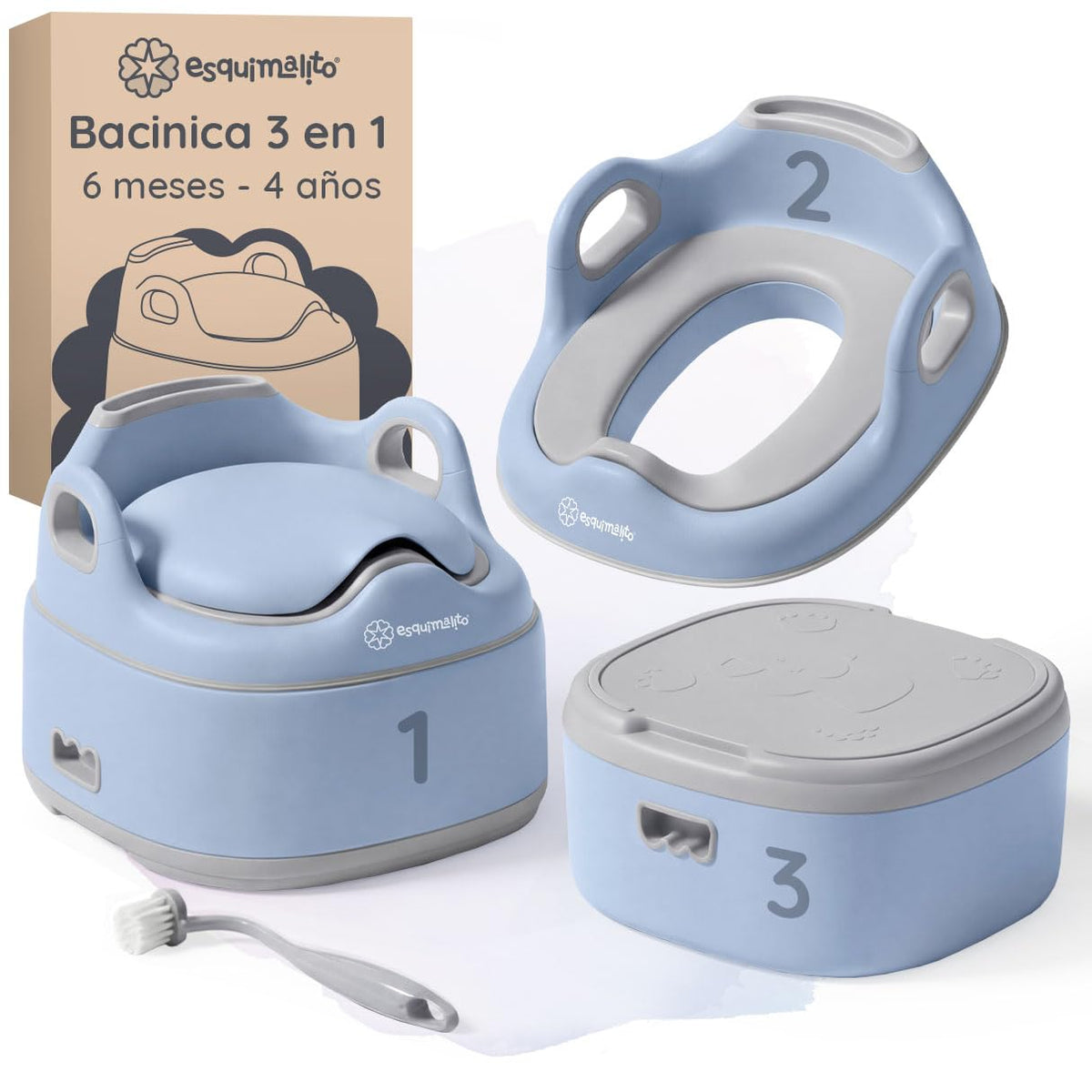 ESQUIMAL Bacinica 3 en 1 Baño Entrenador Niño y Niña Asiento WC Azul