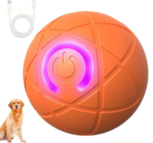 LJ-CL Pelota de Juguete para Perros Inteligente,USB Rechargeable Durable Motion Dog Toys Automatic Rolling Ball Toys for Puppy/Small/Medium/Large Dogs (Naranja)