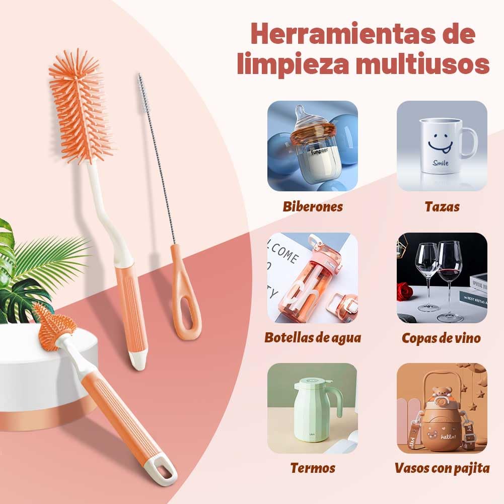 EDWINAYY Juego de Cepillo para Biberones, 4 EN 1 Multifunción, Rosa