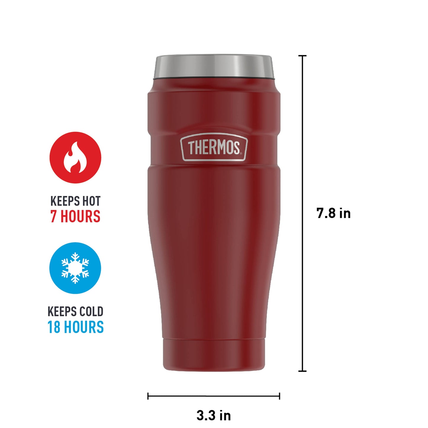 Vaso de Viaje Thermos Rojo Mate Aislamiento al Vacío Acero Inoxidable 16 Onzas