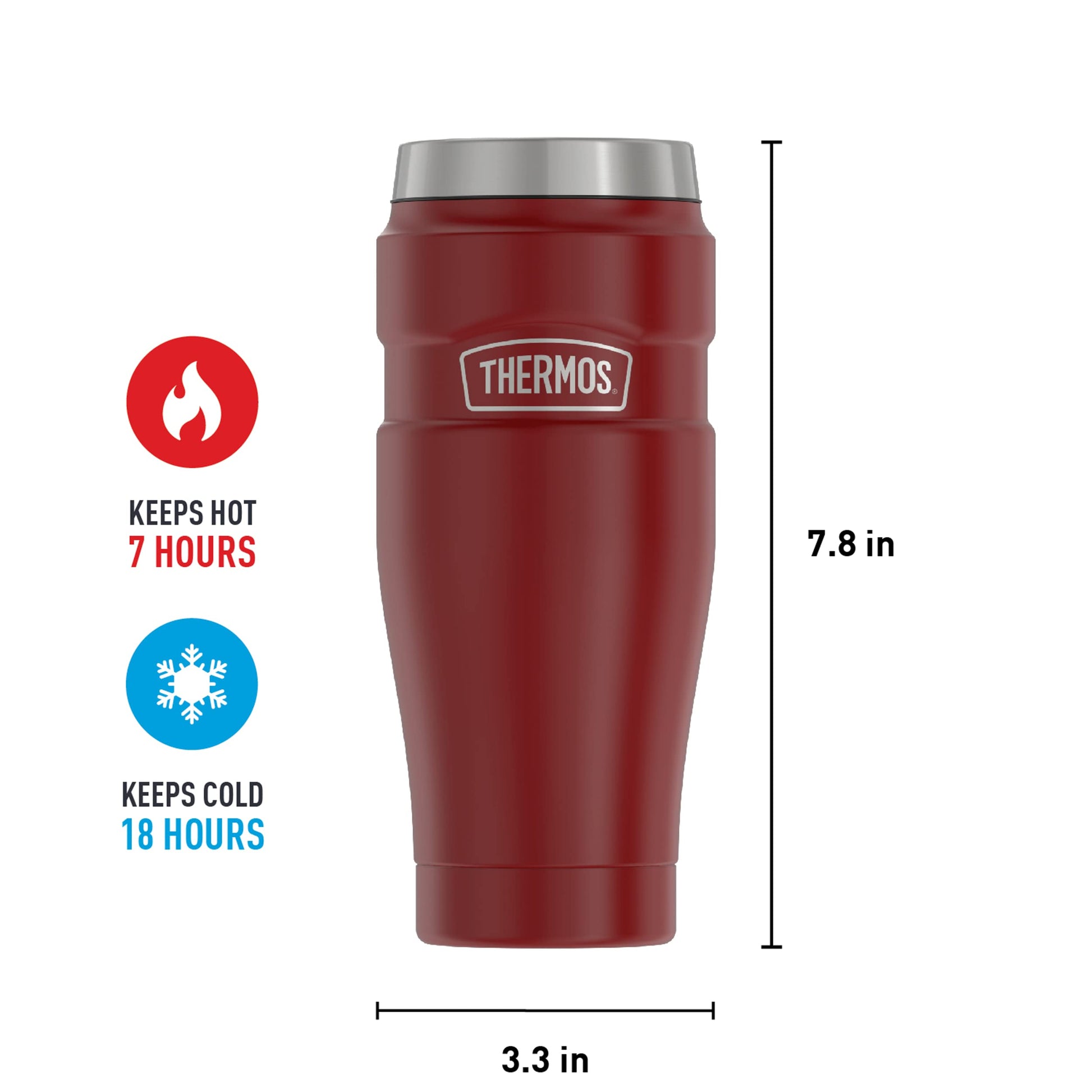 Vaso de Viaje Thermos Rojo Mate Aislamiento al Vacío Acero Inoxidable 16 Onzas