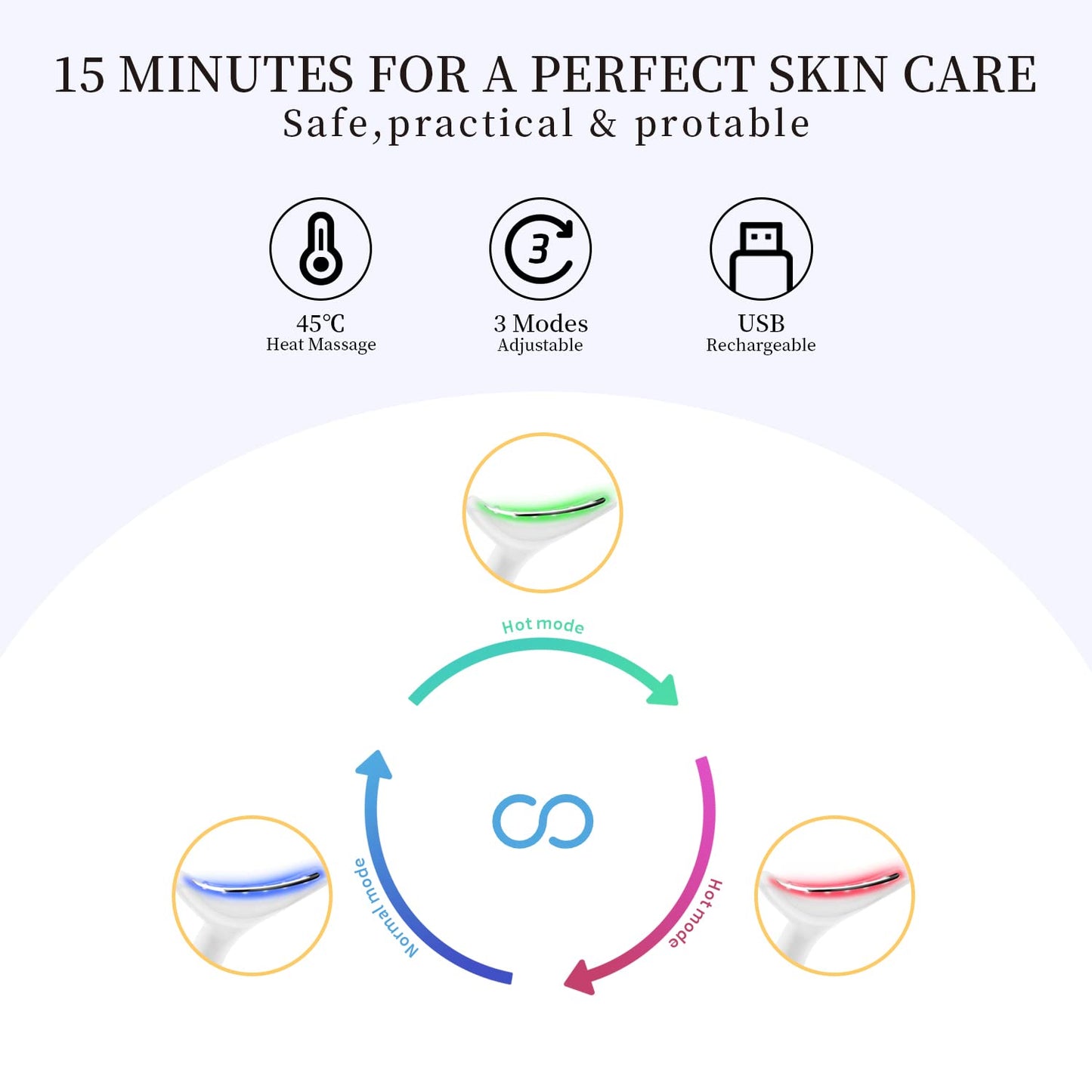 Ms.W Masajeador de belleza 3 en 1 para cara y cuello, masajeador facial vibrante con calor, vibración y LED. Masajeador facial eléctrico para mejorar la piel, suave, firme